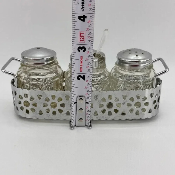 Vintage Salt, Pepper, & Mustard Jar Set In Basket Original Spoon Hong Kong - Picture 5 of 8